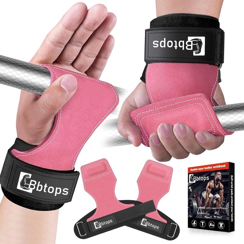 Bbtops Weight Lifting Wrist Strap, Double-Layer Leather Wrist Straps for Gym Strength Training Weightlifting,Deadlift and Powerlifting, Enhance Grip Strength Neoprene Padding Gym Workout Lifting Straps for Men & Women (Pair) - Image 1